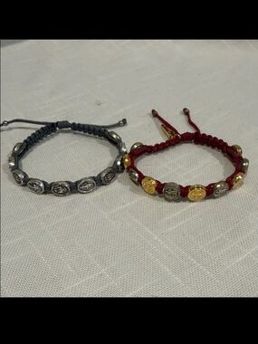 Two Benedictine My Saint My Hero Red and Gray Adjustable Bracelets